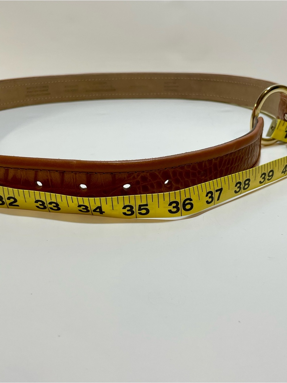 Liz Claibourne Cognac Croc-Embossed Leather Belt with Gold Buckle - Picture 10 of 12